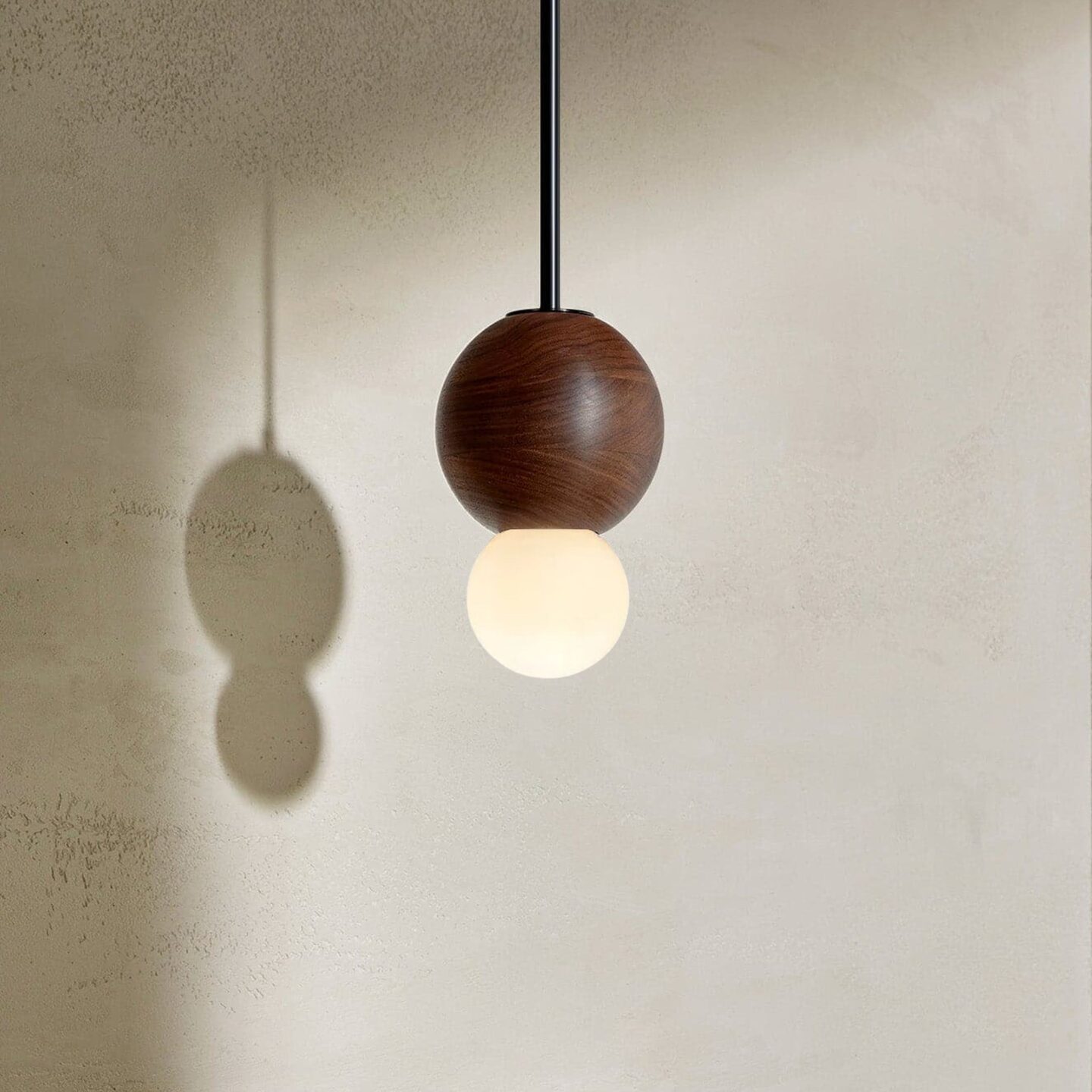 Bright Beads Sphere Pendant in Walnut & Brushed Black with Solid Rod